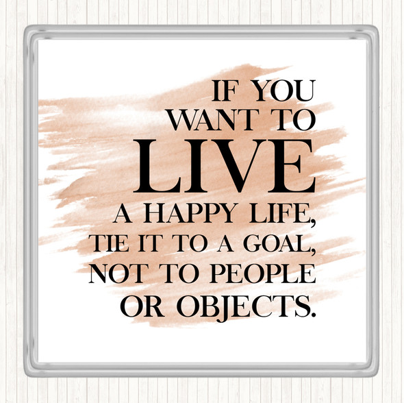 Watercolour Live A Happy Life Quote Coaster