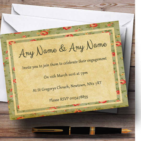 Vintage Shabby Chic Floral Postcard Style Customised Engagement Party Invitations