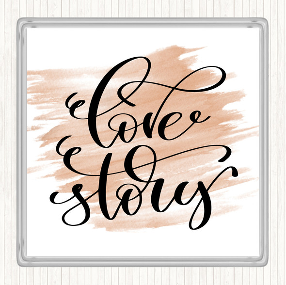 Watercolour Love Story Swirl Quote Coaster