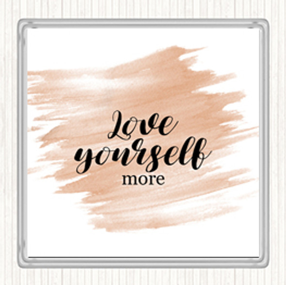 Watercolour Love Yourself More Quote Coaster