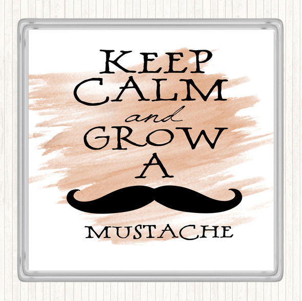 Watercolour Mustache Keep Calm Quote Coaster