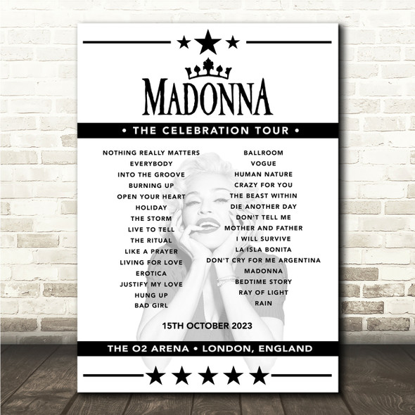 Madonna - Concert Setlist Poster Print Canvas - The O2 Arena, London, England - October 15th 2023