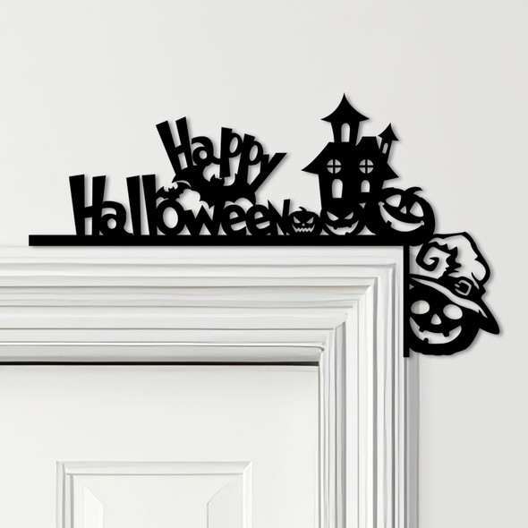 Door Topper Happy Halloween Decor House Pumpkins Various Colours Decorative Sign