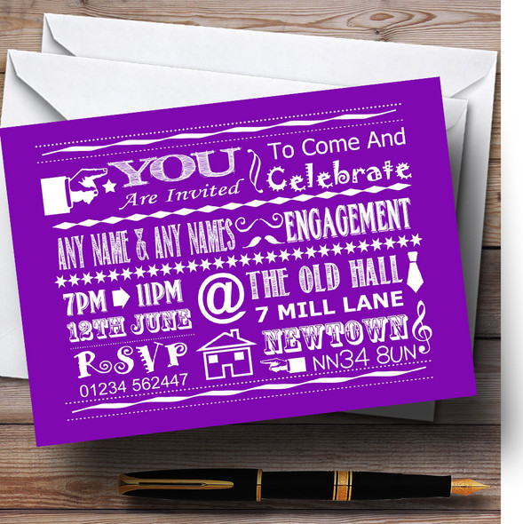 Cool Vintage Fun Chalk Typography Purple Customised Engagement Party Invitations