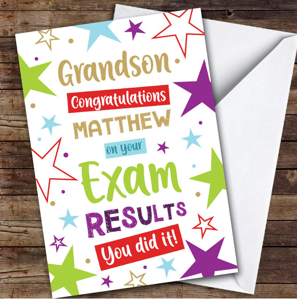 Personalised Exam Results Congratulations Card For Grandson Bright Stars
