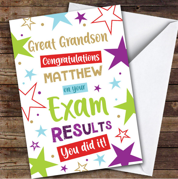 Personalised Exam Results Congratulations Card For Great Grandson Bright Stars
