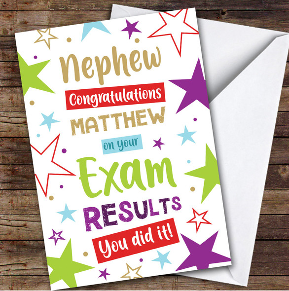 Personalised Exam Results Congratulations Card For Nephew Bright Stars