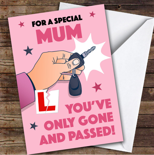 Personalised Passed Driving Test Card For Mum Car Key Pink