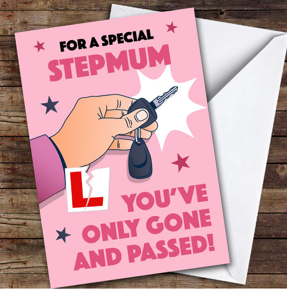 Personalised Passed Driving Test Card For Stepmum Car Key Pink