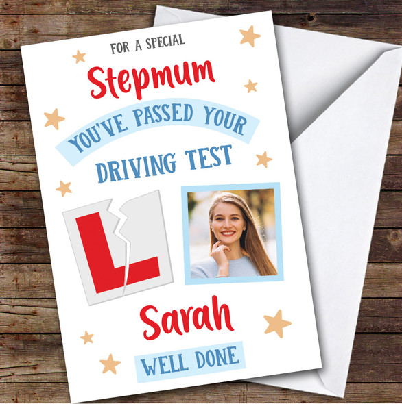 Personalised Passed Driving Test Card For Stepmum Photo L Plate Star