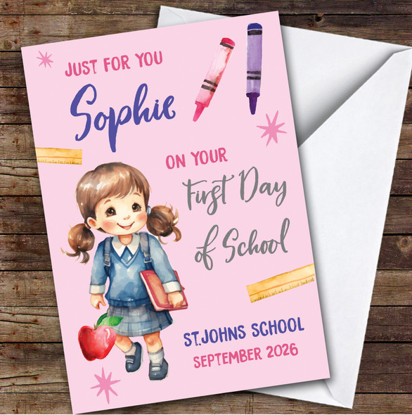 Personalised First Day Of School Card For Anyone School Card For Girl Pink