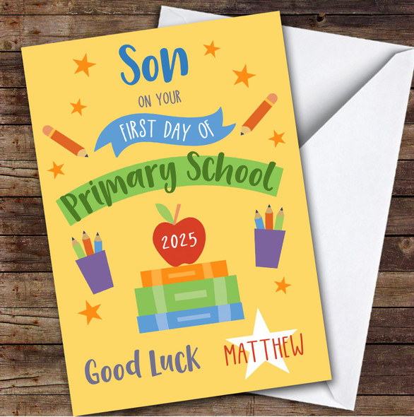 Personalised First Day Of School Card For Son Primary Yellow