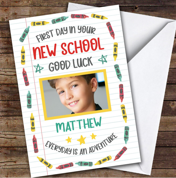 Personalised Going To New School Card For Anyone Photo Crayons