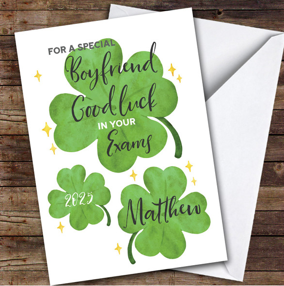 Personalised Good Luck In Exams Card For Boyfriend Lucky Clover