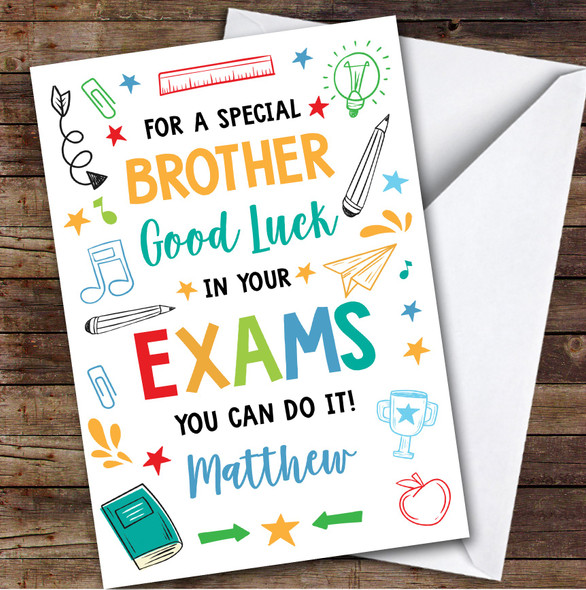 Personalised Good Luck In Exams Card For Brother Bright Doodle