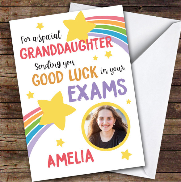 Personalised Good Luck In Exams Card For Granddaughter Photo Rainbow Star