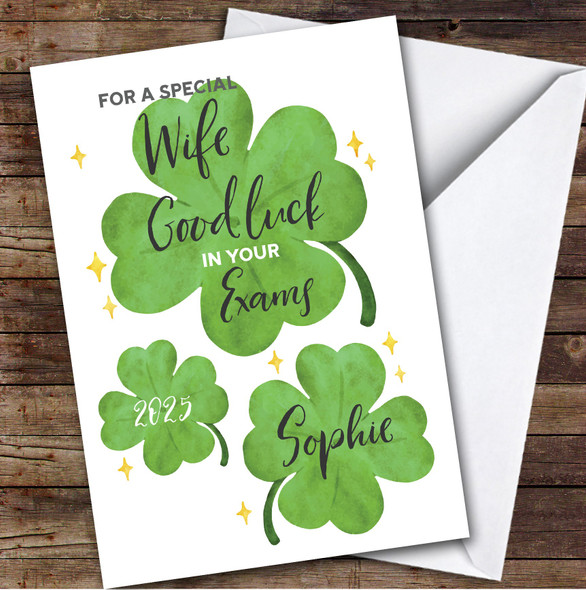 Personalised Good Luck In Exams Card For Wife Lucky Clover