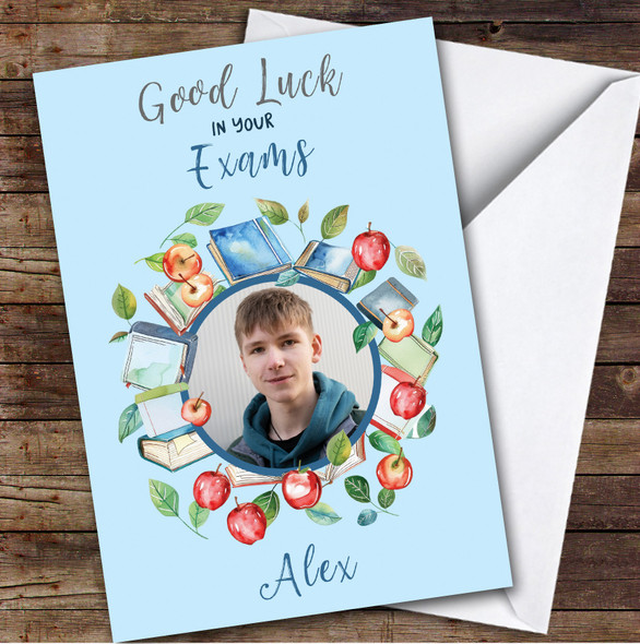 Personalised Good Luck In Your Exams Card For Anyone Photo Apple Books Blue