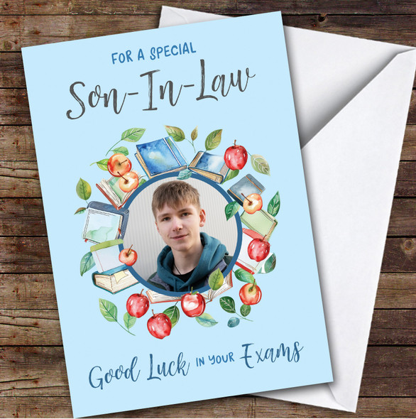 Personalised Good Luck In Your Exams Card For Son-In-Law Photo Apple Books Blue