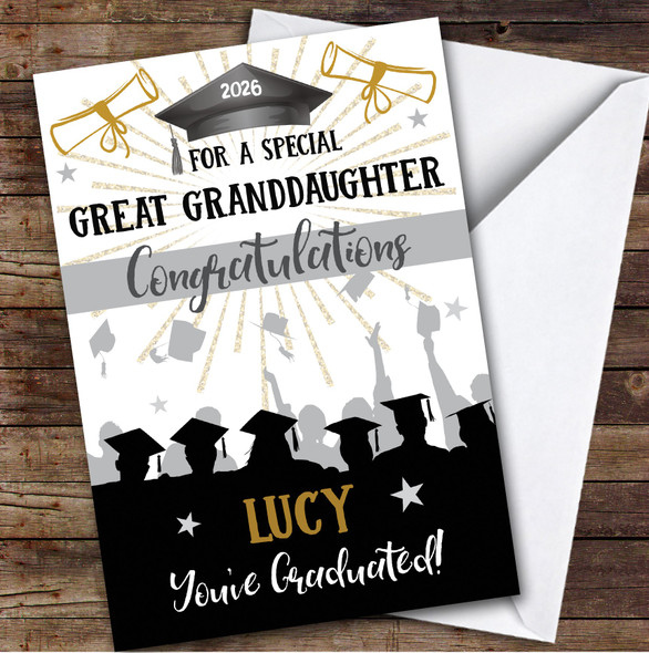 Personalised Graduation Card For Great Granddaughter Silhouette Hat