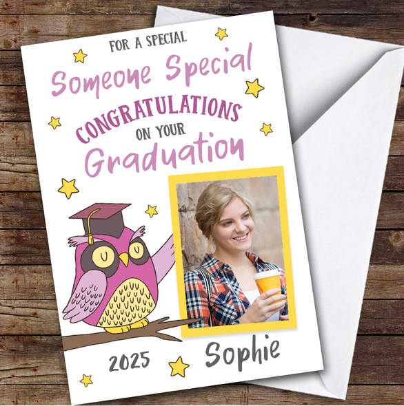 Personalised Graduation Card For Someone Special Photo Pink Owl