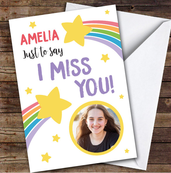 Personalised Miss You Card For Anyone Photo Rainbow Stars
