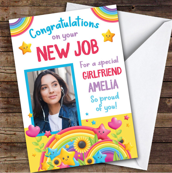 Personalised New Job Card For Girlfriend Photo Rainbow