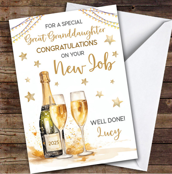 Personalised New Job Card For Great Granddaughter Champagne Flute Gold