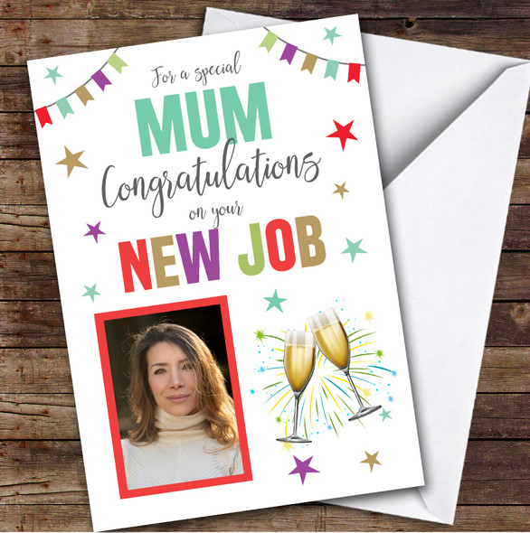 Personalised New Job Card For Mum Photo Champagne Cheers