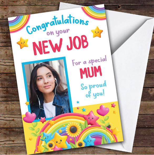 Personalised New Job Card For Mum Photo Rainbow