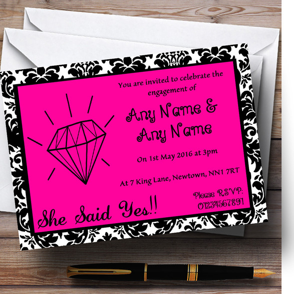 Pink Diamond Damask Customised Engagement Party Invitations
