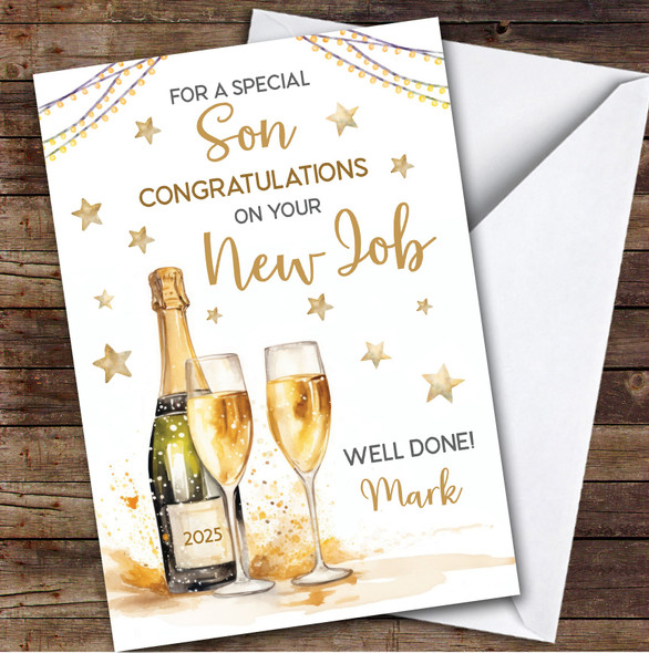 Personalised New Job Card For Son Champagne Flute Gold