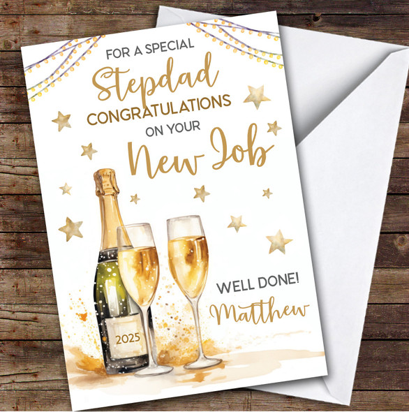 Personalised New Job Card For Stepdad Champagne Flute Gold