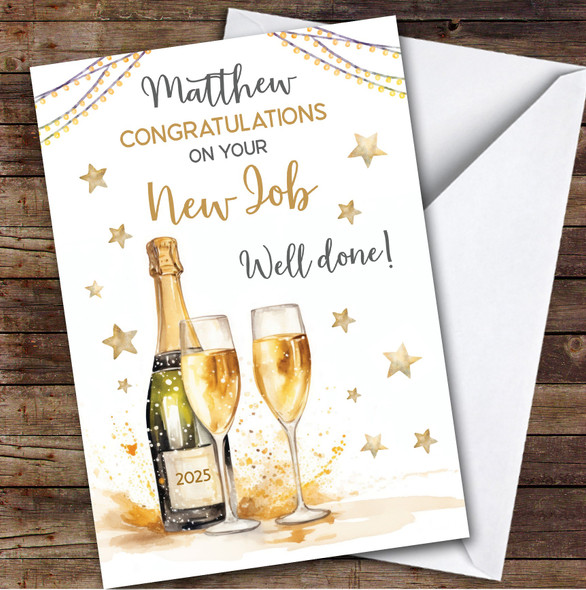 Personalised New Job Card For Anyone Champagne Flute Gold