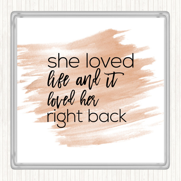Watercolour She Loved Life Quote Coaster