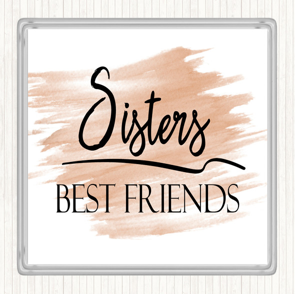 Watercolour Sisters Best Friends Quote Coaster