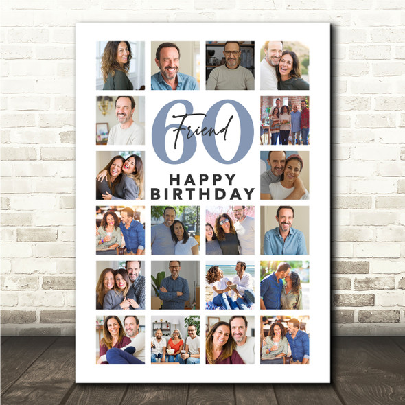Photo Collage 60th Birthday Custom Gift For Friend 20-Photo Print Or Canvas