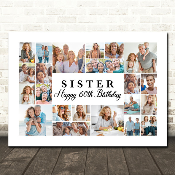 Photo Collage 60th Birthday Custom Gift For Sister 22-Photo Print Or Canvas