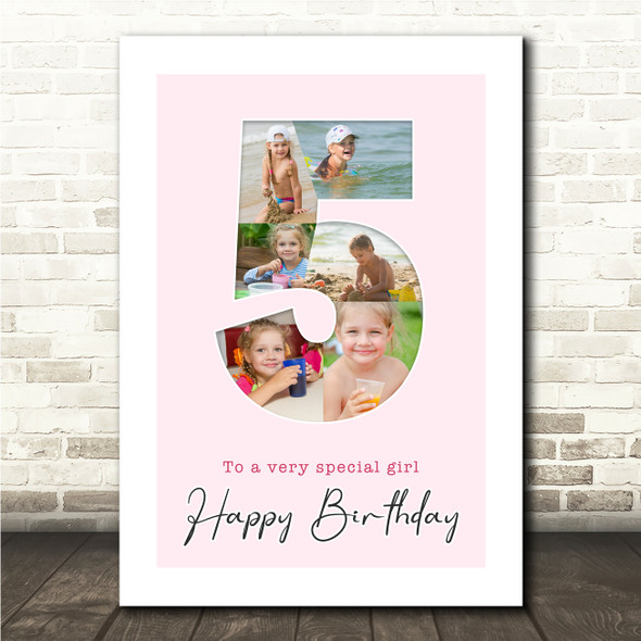 Photo Collage 6-Photo 5th Birthday Gift For Girls Kids Pink Print Or Canvas