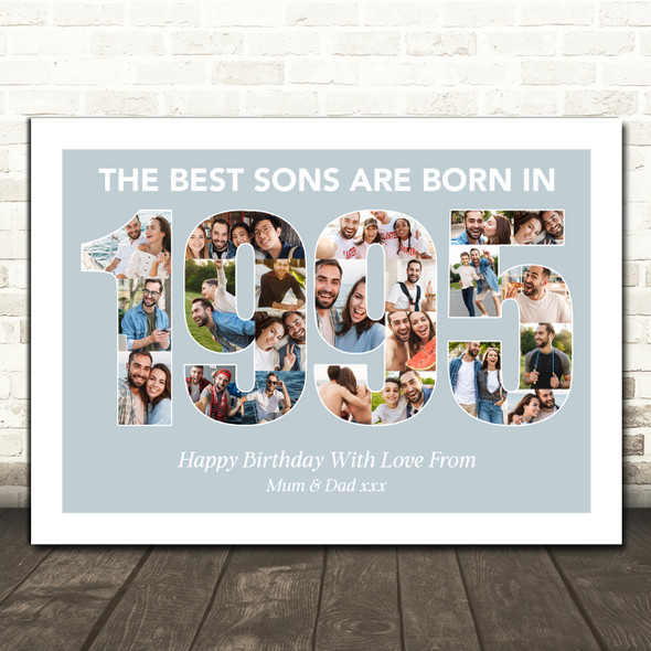 Photo Collage Blue Birthday Gift For Son 22-Photo Year 1995 Print Or Canvas