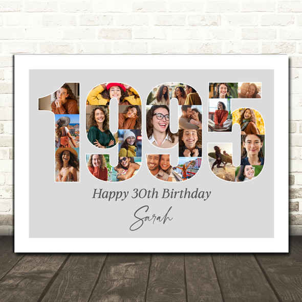 Photo Collage Grey Birthday Gift For Her 22-Photo Year 1995 Print Or Canvas