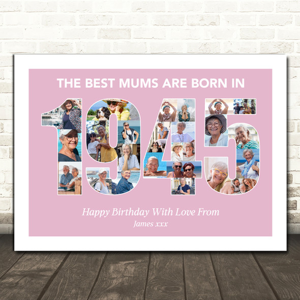 Photo Collage Pink Birthday Gift For Mum 25-Photo Year 1945 Print Or Canvas