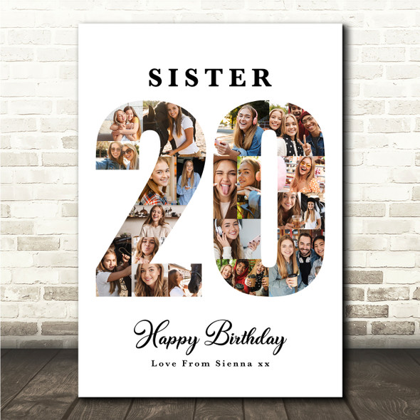 Photo Collage 20th Birthday Gift For Her 20-Photo Number 20 Print Or Canvas
