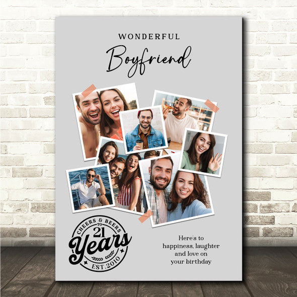 Photo Collage 21st Birthday Gift For Boyfriend 7-Photo Grey Print Or Canvas