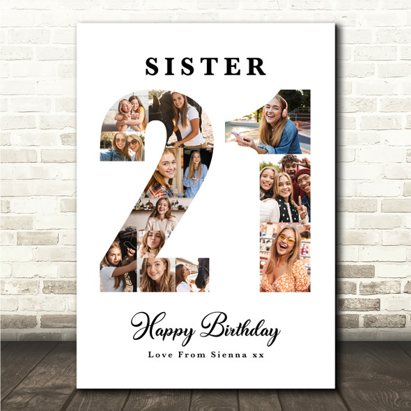 Photo Collage 21st Birthday Gift For Her 13-Photo Number 21 Print Or Canvas