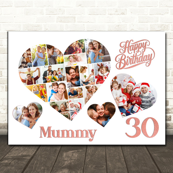 Photo Collage 30th Birthday Gift For Mummy 20-Photo Hearts Print Or Canvas