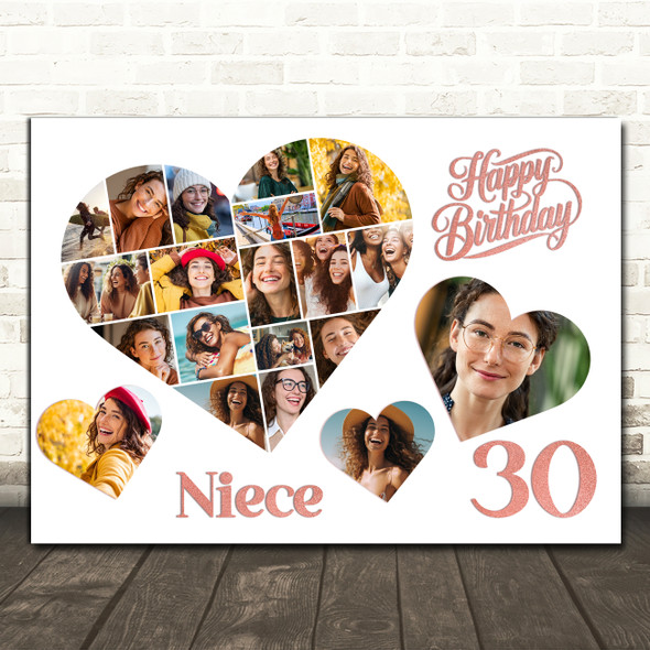 Photo Collage 30th Birthday Gift For Niece 20-Photo Hearts Print Or Canvas