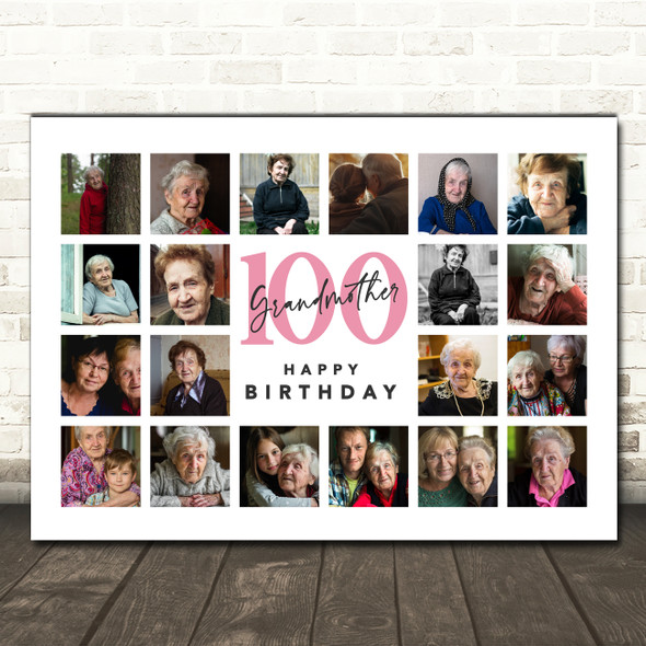 Photo Collage 100th Birthday Gift For Grandmother 20-Photo Print Or Canvas