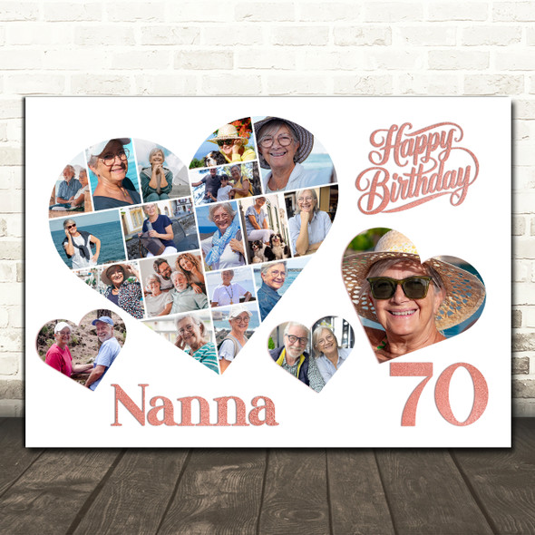 Photo Collage 70th Birthday Gift For Nanna 20-Photo Hearts Print Or Canvas