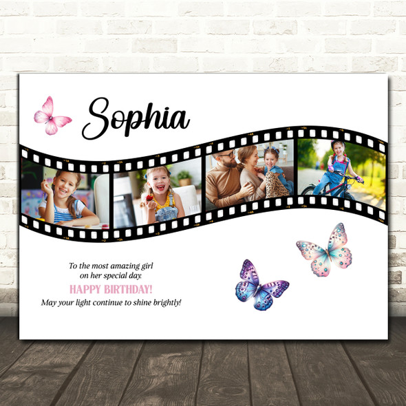Photo Collage Kids Girls Birthday Gift 4-Photo Butterflies Print Or Canvas
